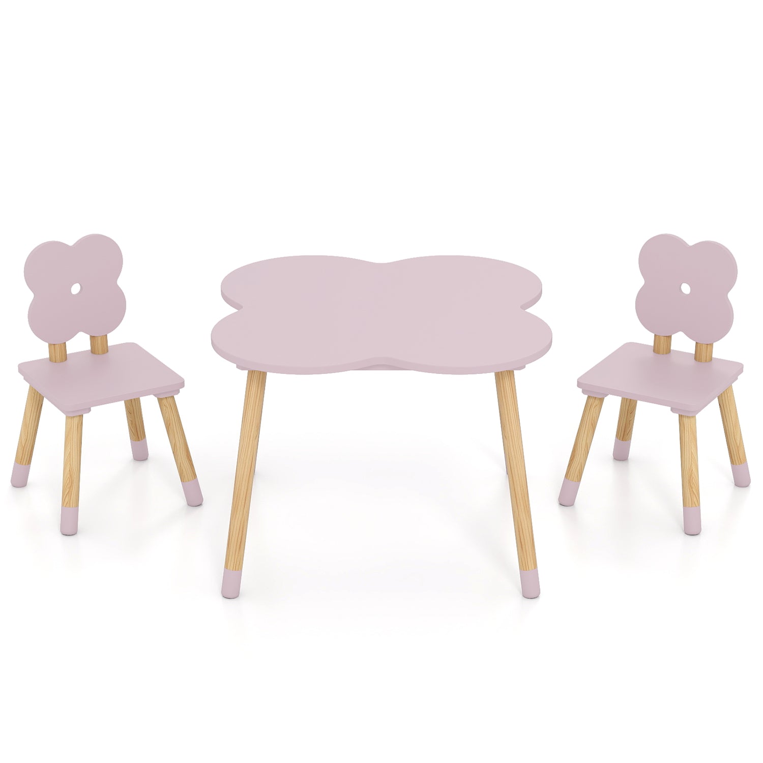 Flower-shaped Kids Table Set with Solid Pine Wood Legs