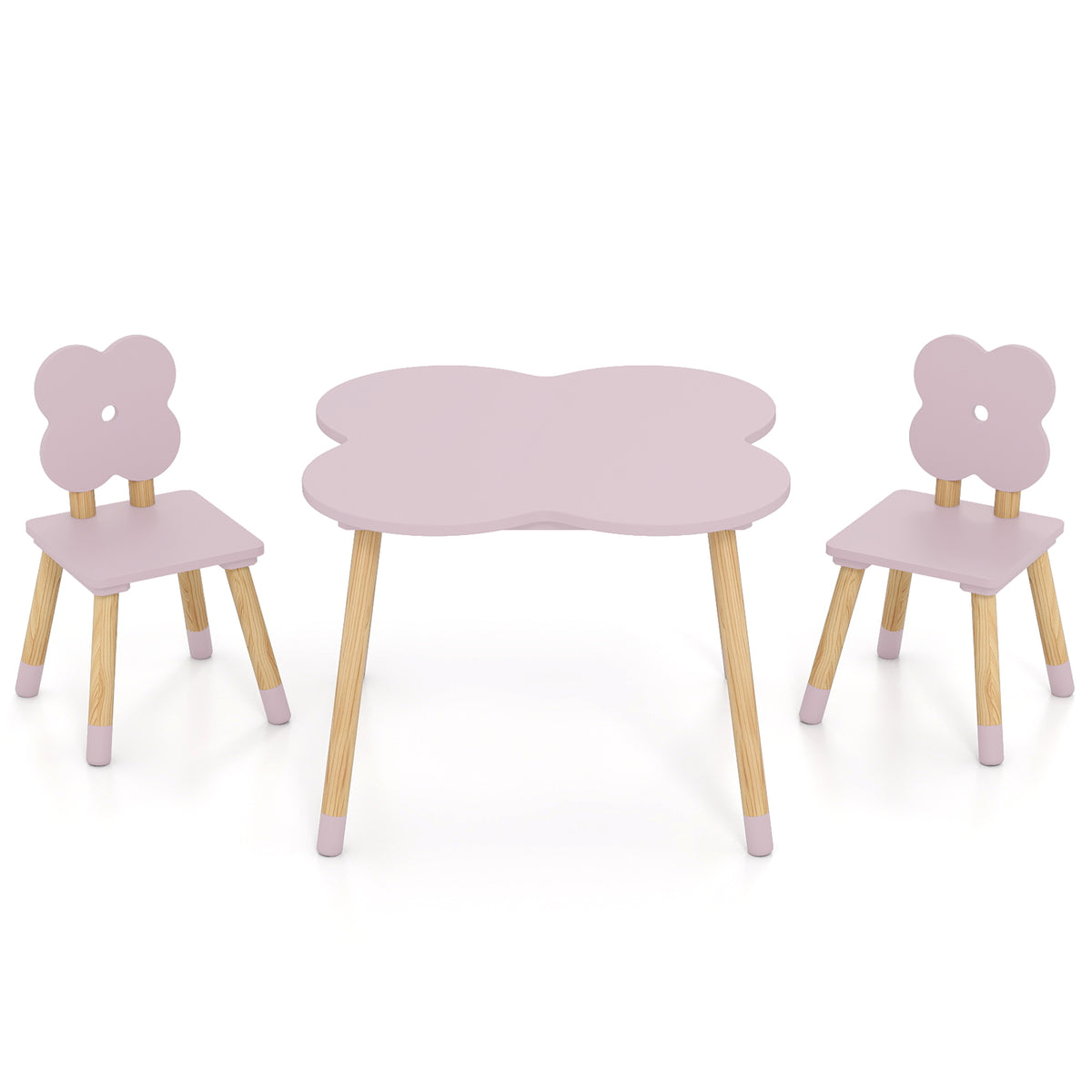 Flower-shaped Kids Table Set with Solid Pine Wood Legs