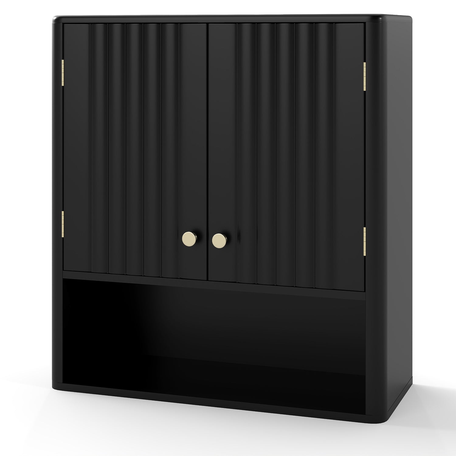 Fluted Bathroom Wall Cabinet with Open Shelf