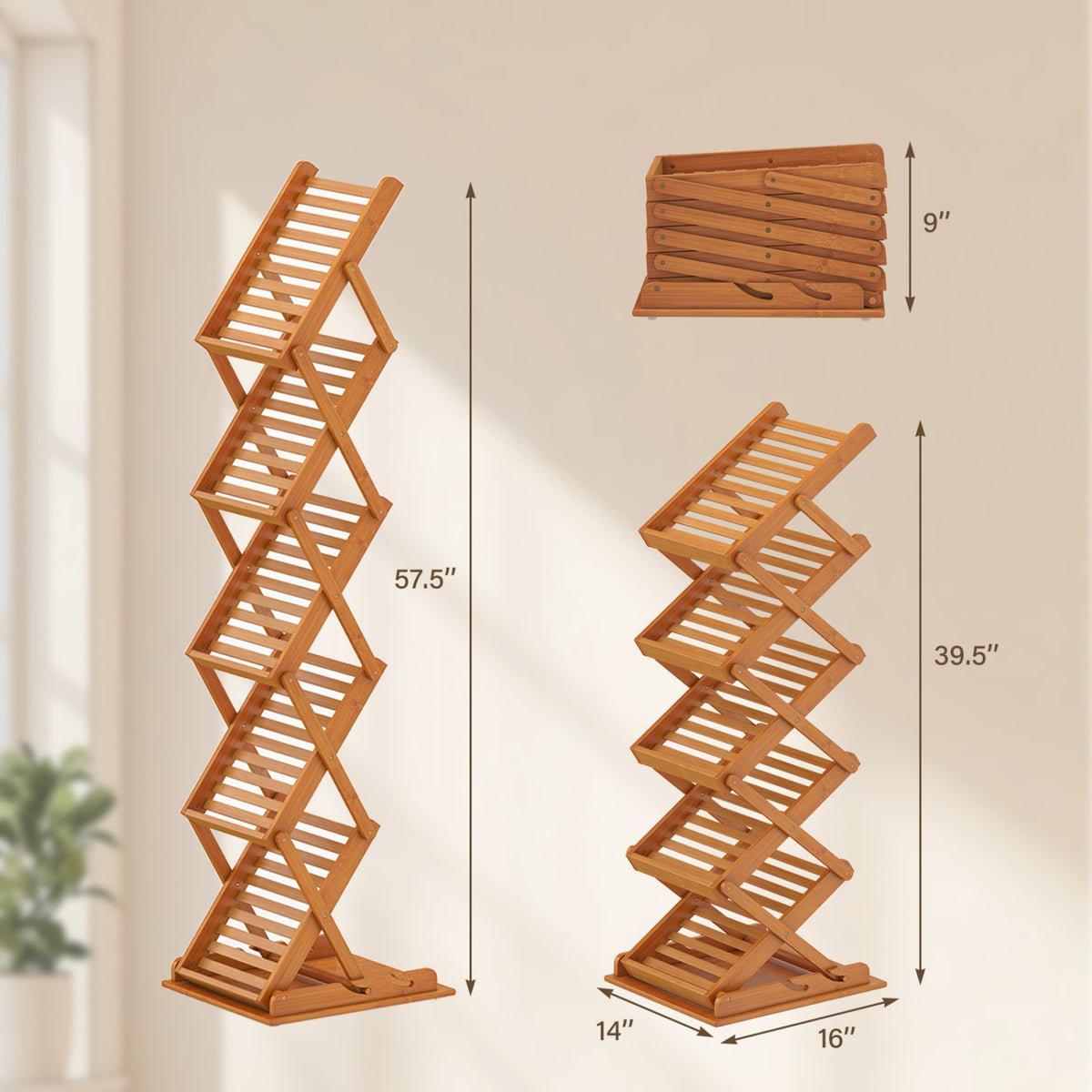 Foldable Bamboo Magazine Rack with 2 Adjustable Positions-Walnut