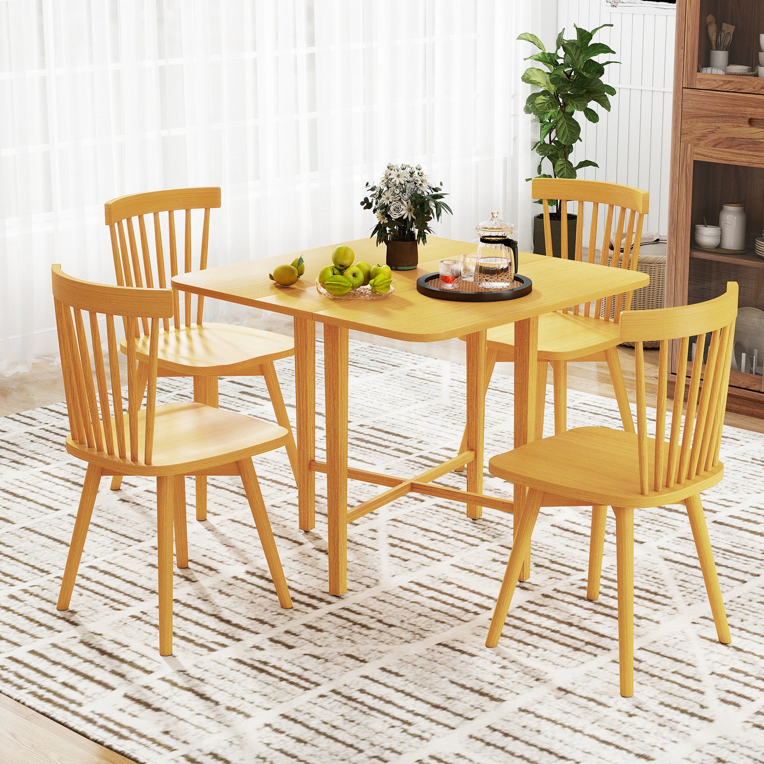 Foldable Dining Table for 2-4 People with Rubber Wood Legs for Small Space