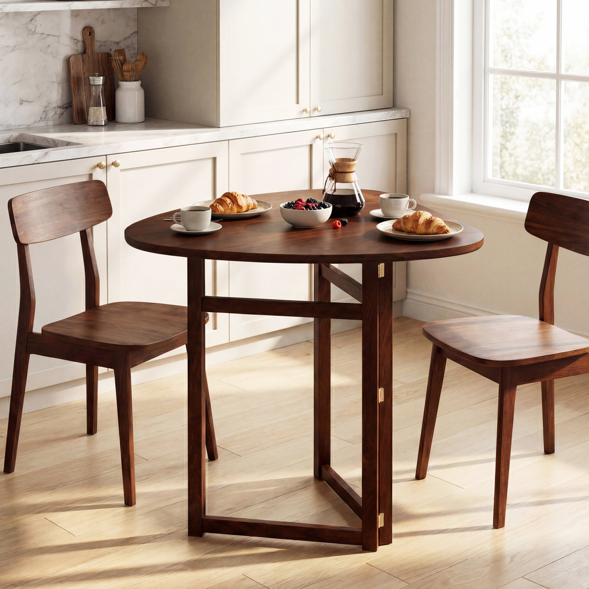 Foldable Dining Table 31.5" Triangular Small Kitchen Table for 2-Walnut