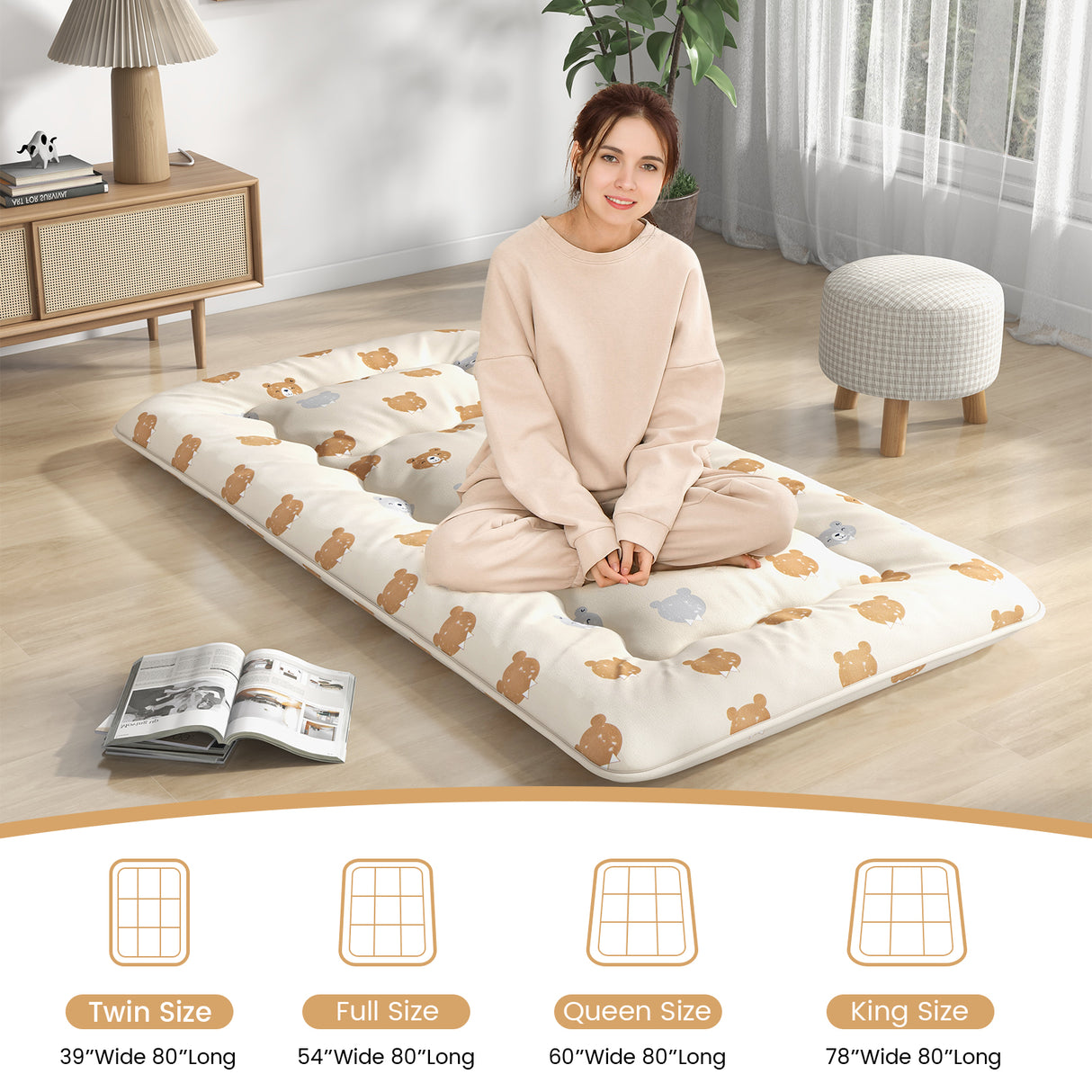 Foldable Futon Mattress with Washable Cover and Carry Bag for Camping