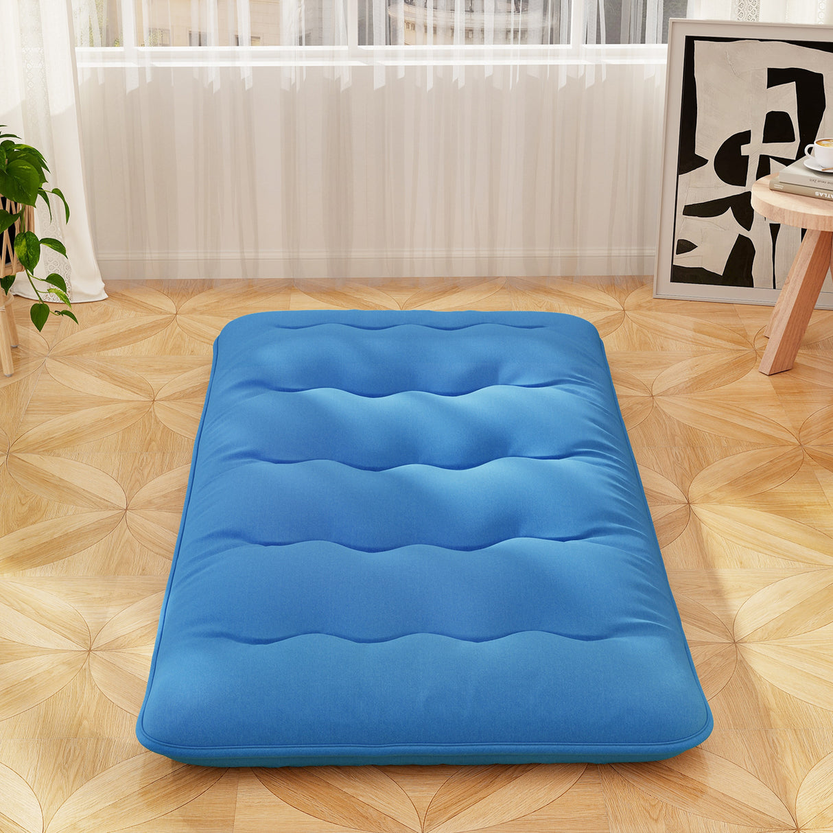 Foldable Futon Mattress with Washable Cover and Carry Bag for Camping Blue