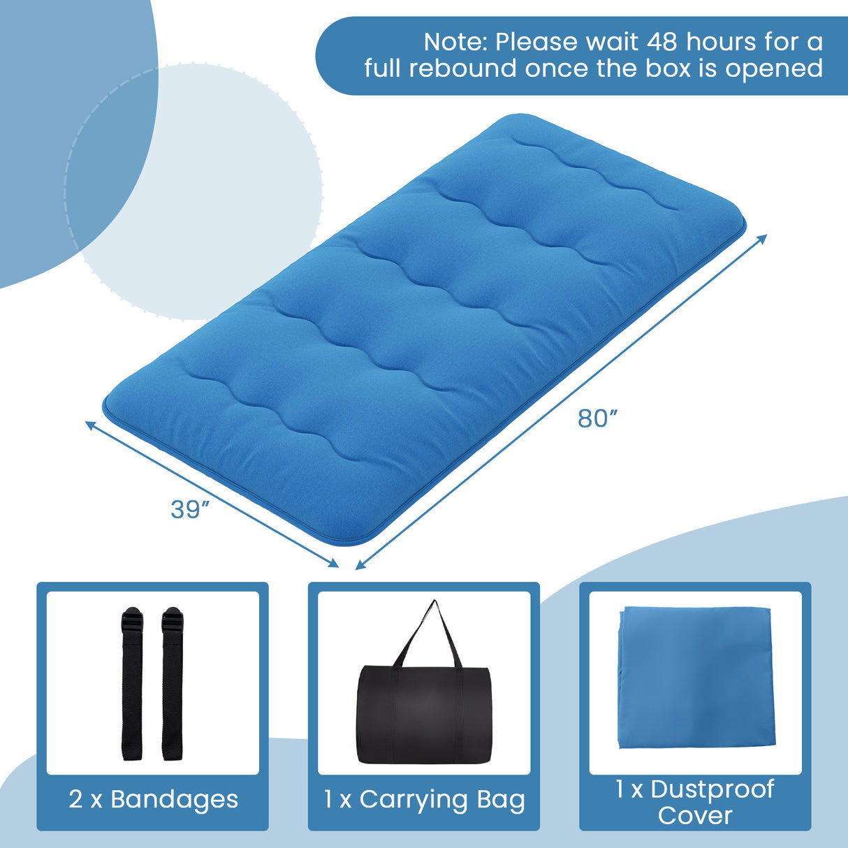 Foldable Futon Mattress with Washable Cover and Carry Bag for Camping Blue
