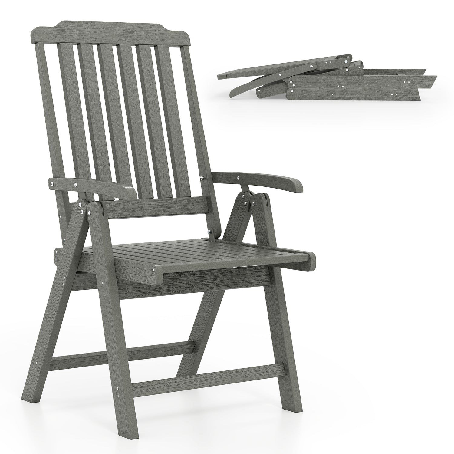 Foldable Patio Chair All-Weather HDPE Outdoor Dining Chair with Armrest