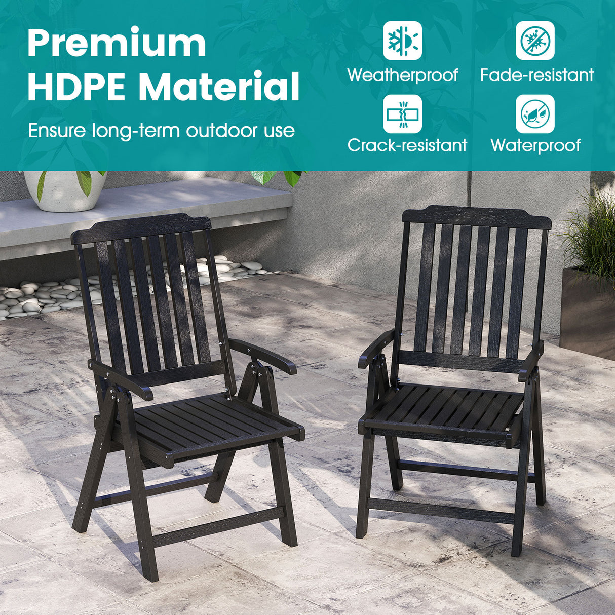 Foldable Patio Chair All-Weather HDPE Outdoor Dining Chair with Armrest