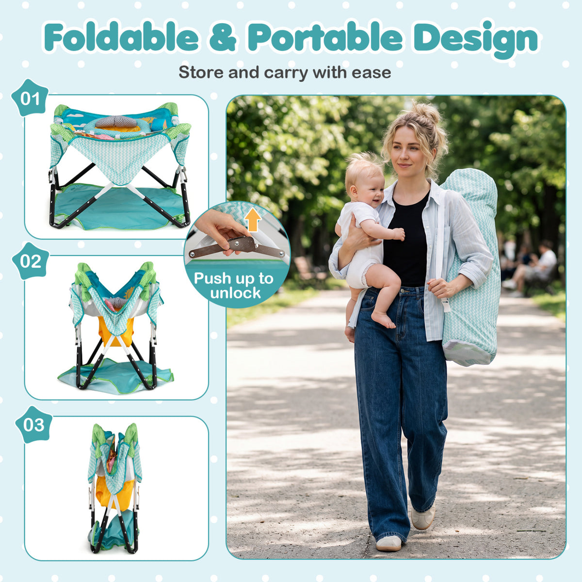 Foldable Portable Baby Jumper Indoor/Outdoor Infant Activity Center with Interactive Toys