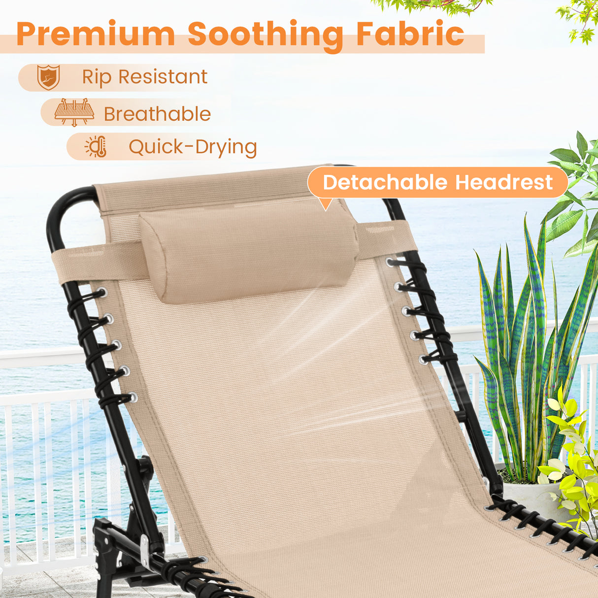 Foldable Recline Lounge Chair with Adjustable Backrest and Footrest