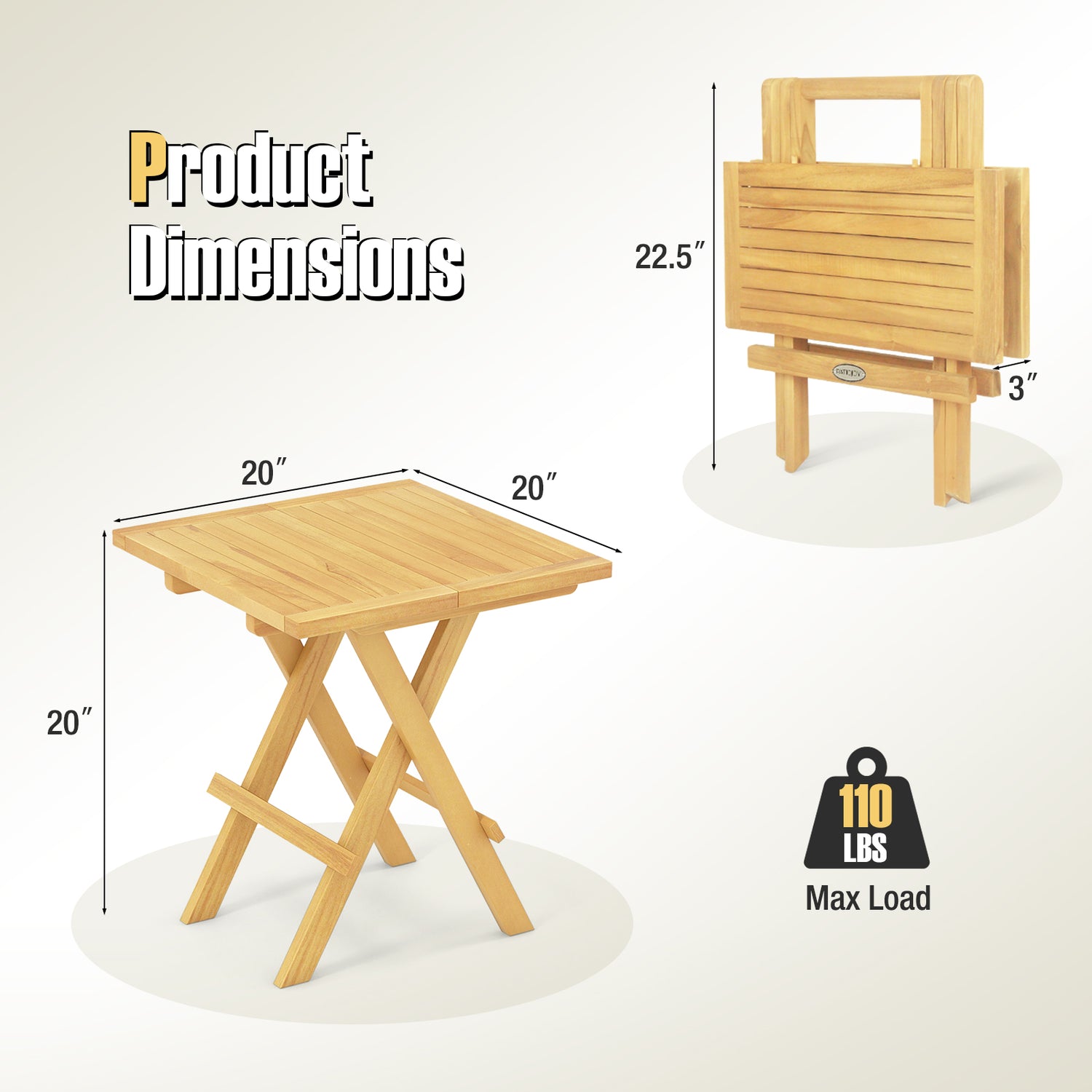 Patio Folding Side Table with X-shaped Legs and Slatted Tabletop