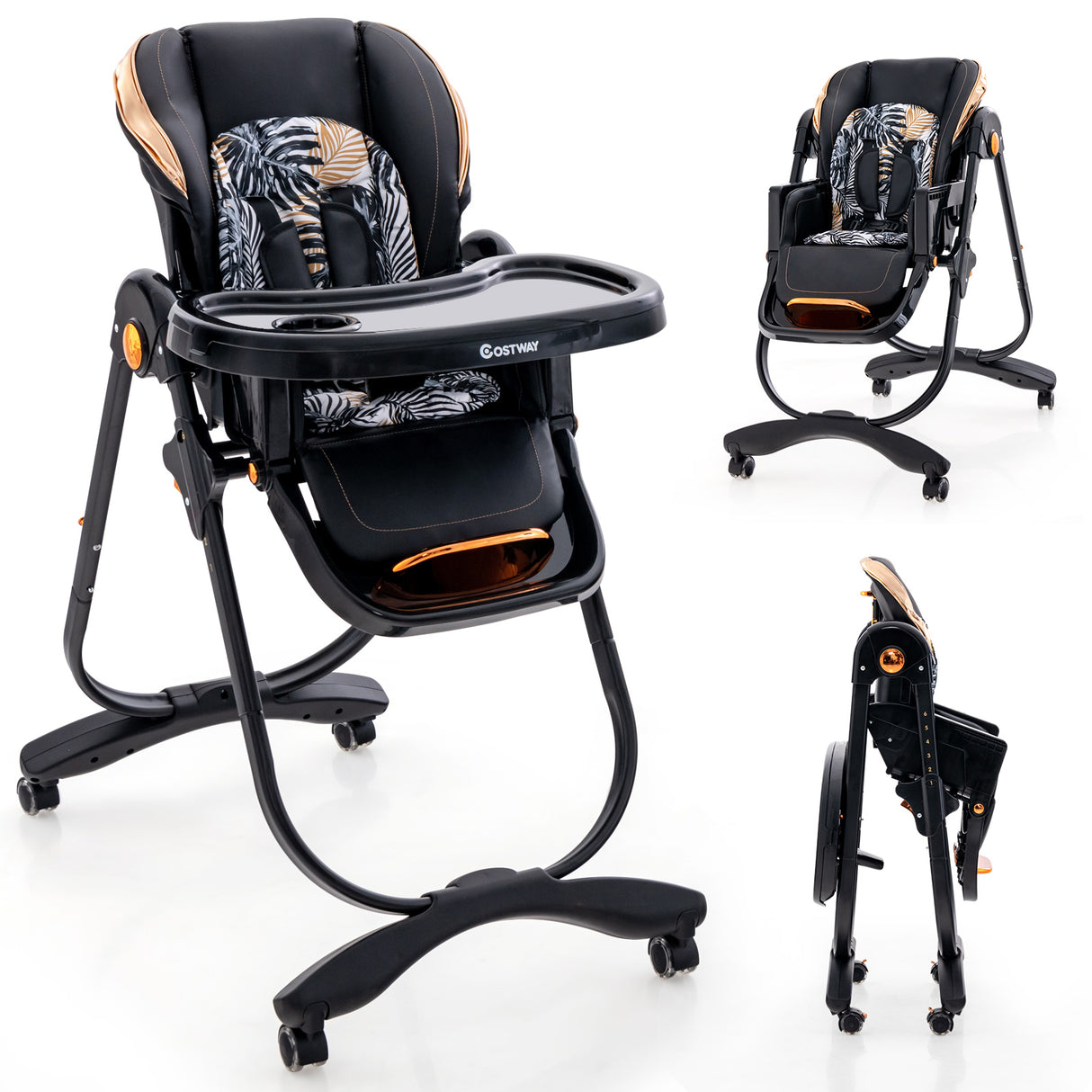 Folding Baby Dining High Chair with Adjustable Height and Recline