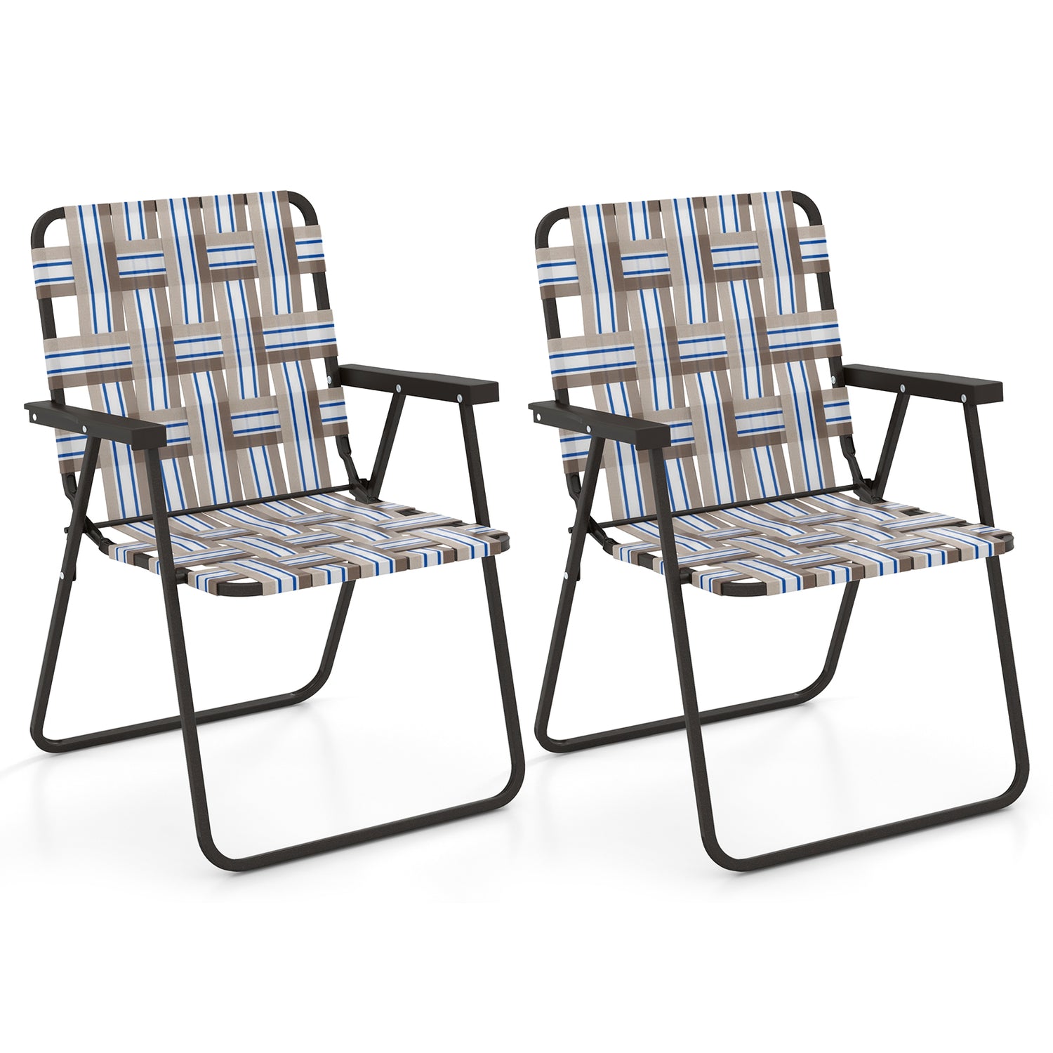2 Pieces Folding Beach Chair Camping Lawn Webbing Chair