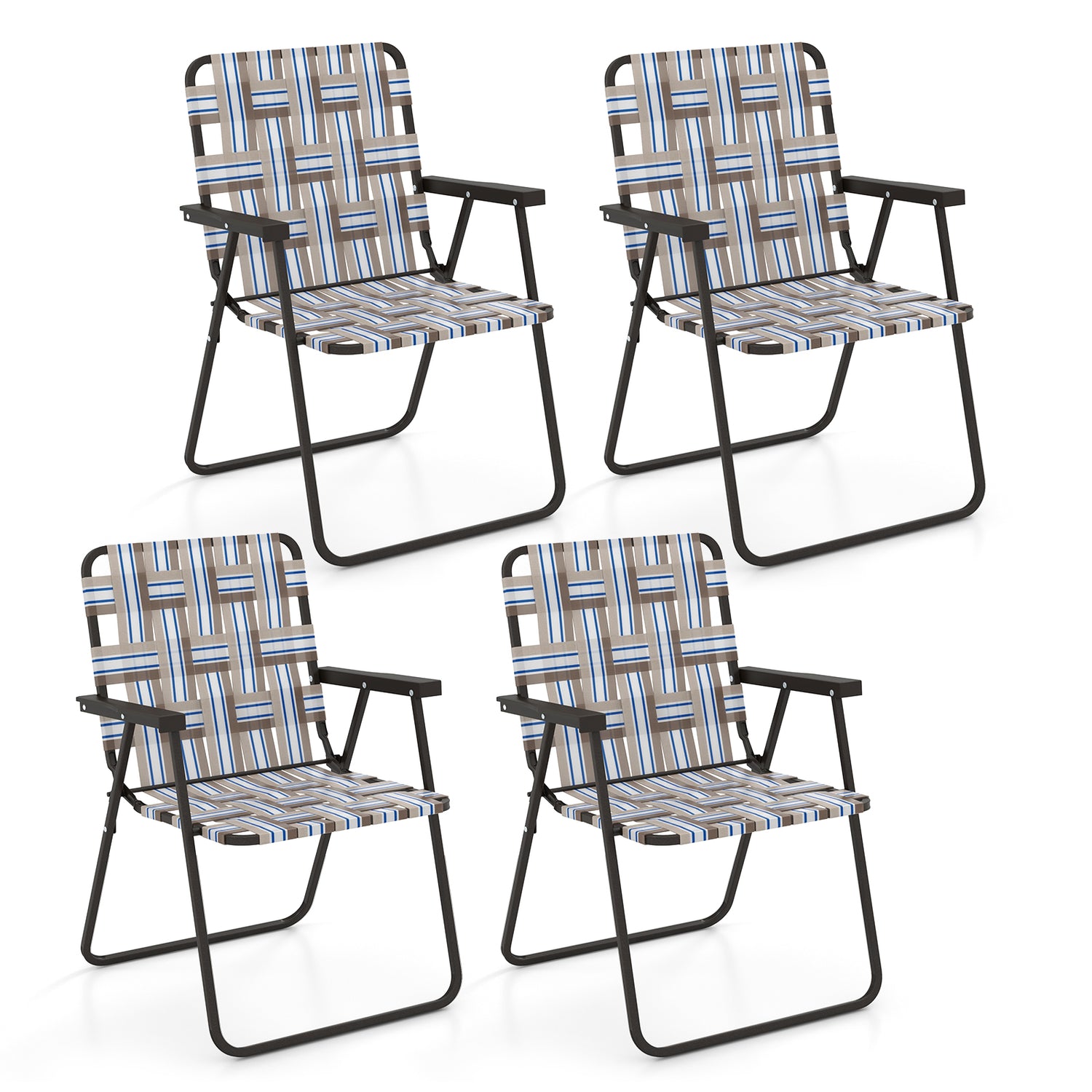 2 Pieces Folding Beach Chair Camping Lawn Webbing Chair