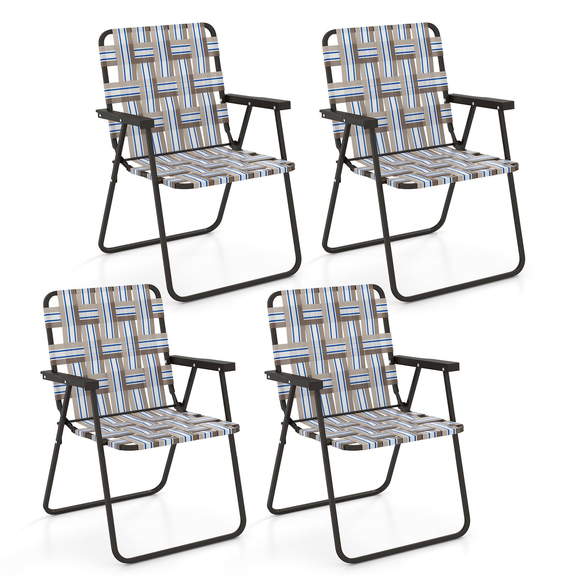 2 Pieces Folding Beach Chair Camping Lawn Webbing Chair