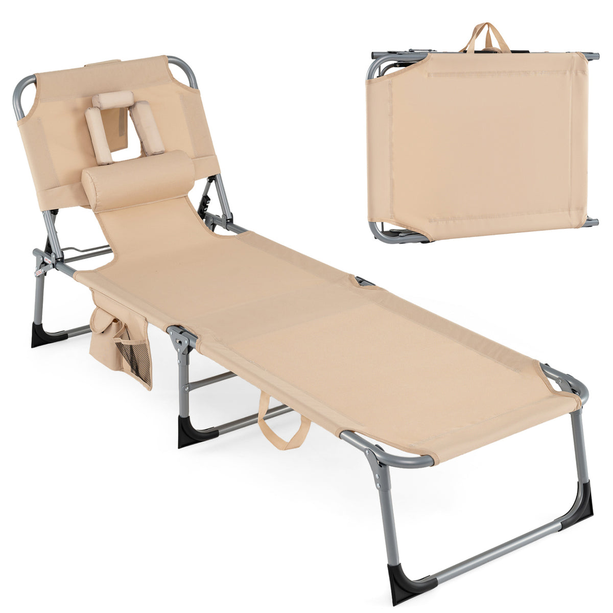 Folding Beach Lounge Chair with Pillow for Outdoor
