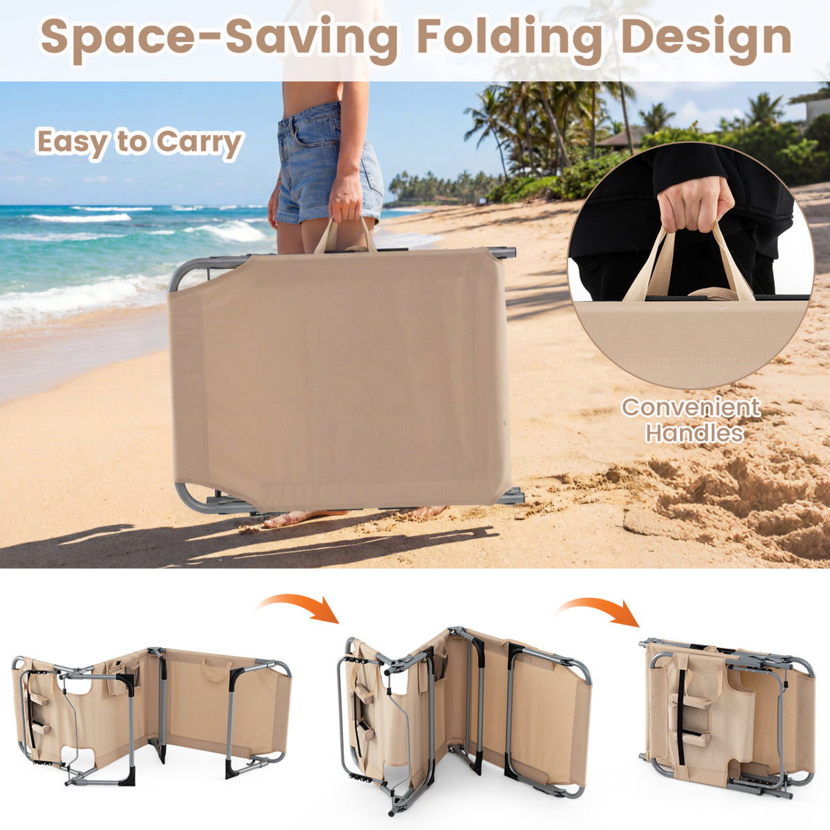 Folding Beach Lounge Chair with Pillow for Outdoor