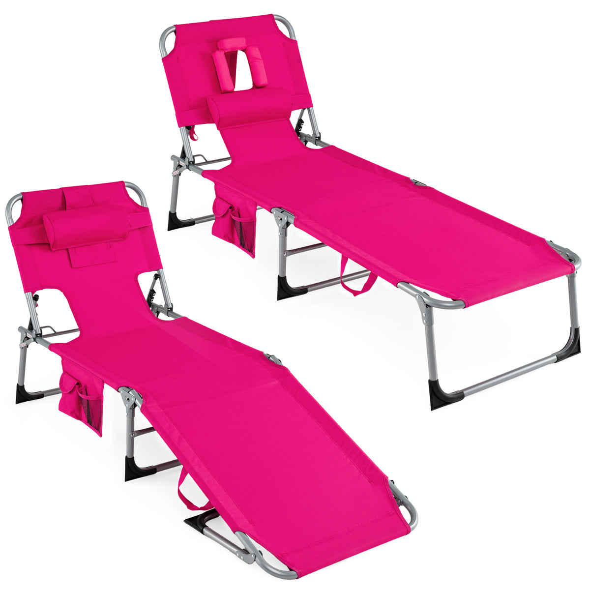 Folding Beach Lounge Chair with Pillow for Outdoor