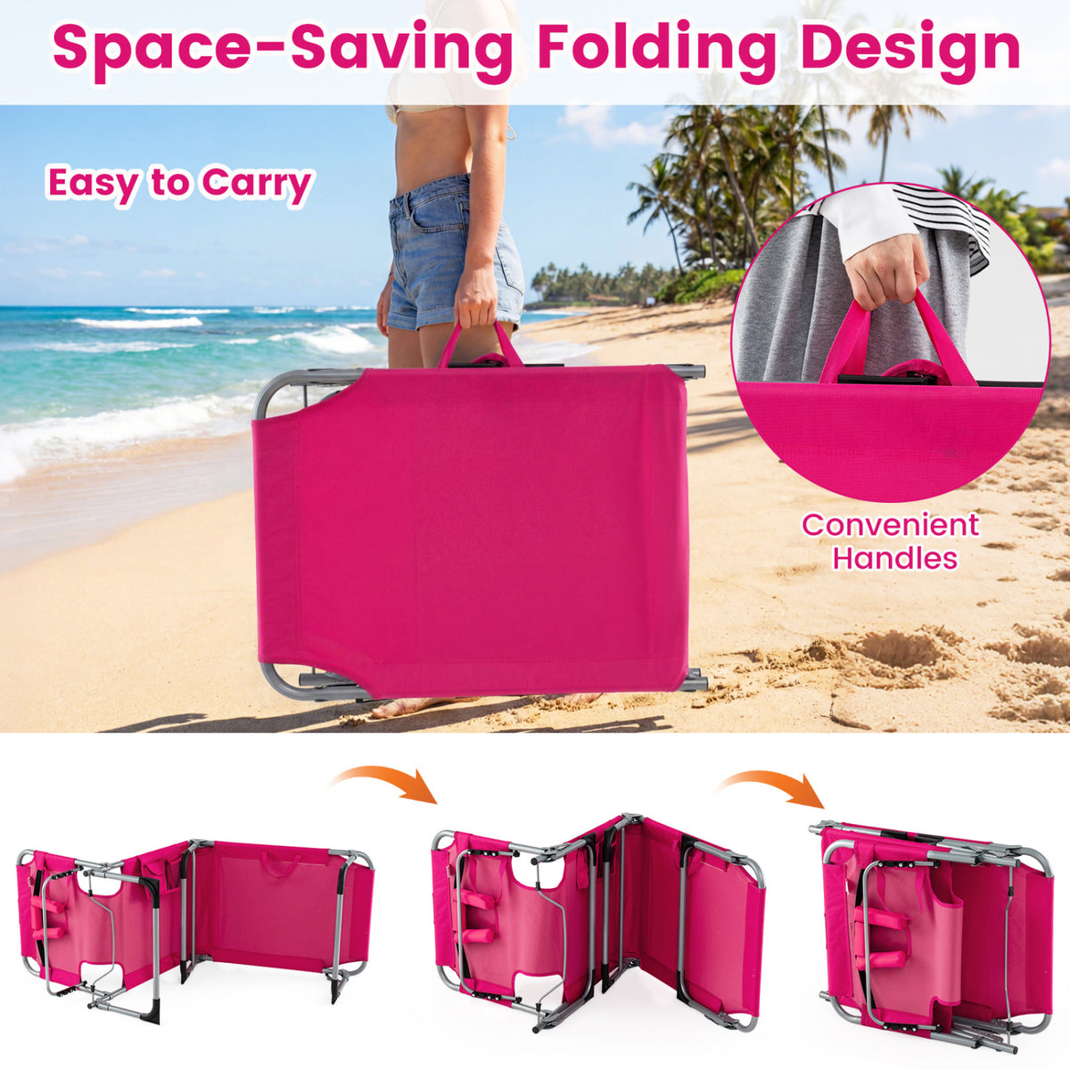 Folding Beach Lounge Chair with Pillow for Outdoor