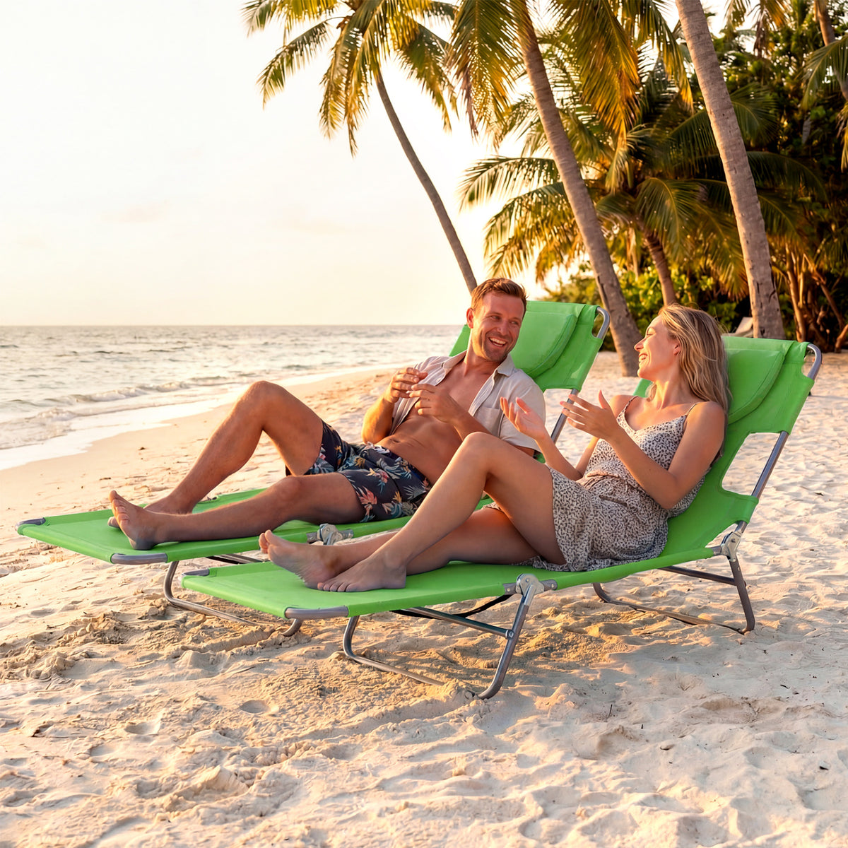 Folding Beach Lounge Chair with Adjustable Backrest for Lawn