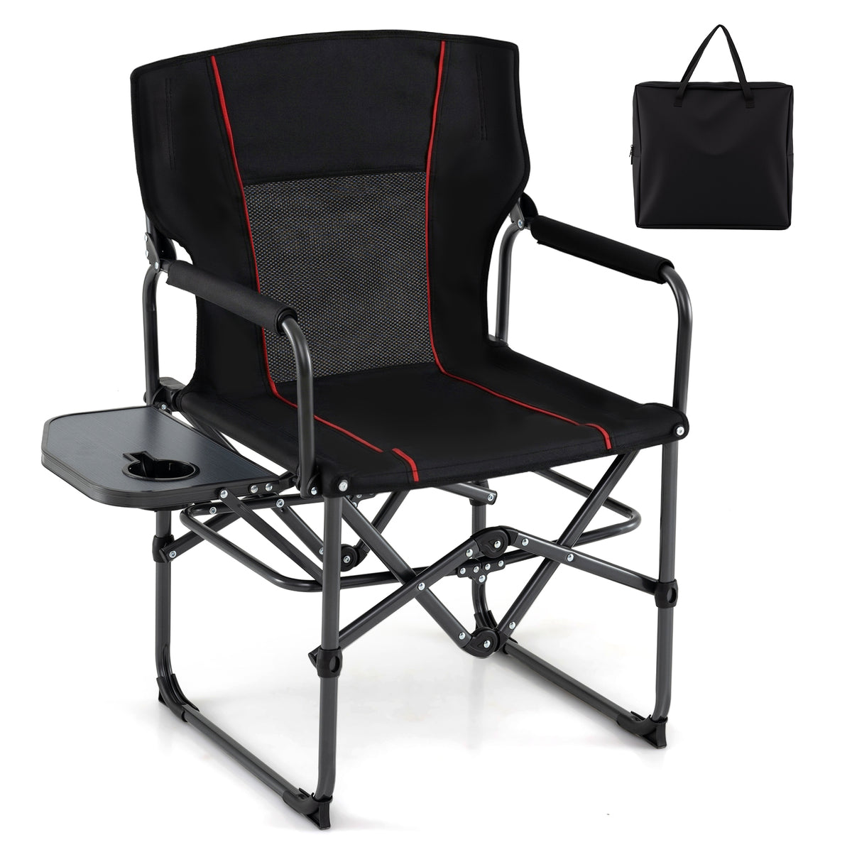 Folding Camping Chair with Side Table and Cup Holder with Carrying Bag