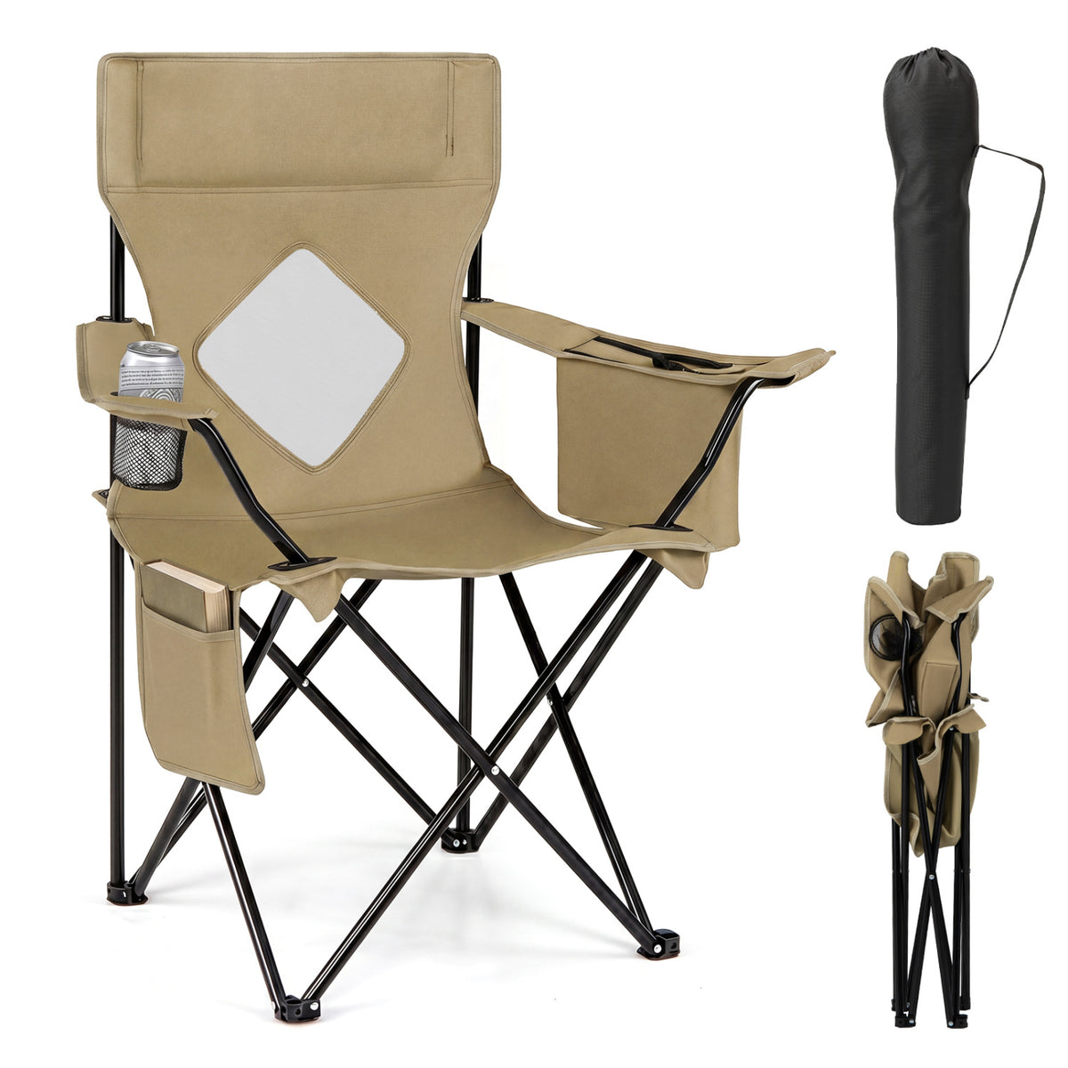 Folding Camping Chair with Mesh Fabric Backrest Solid Metal Frame and Carrying Bag
