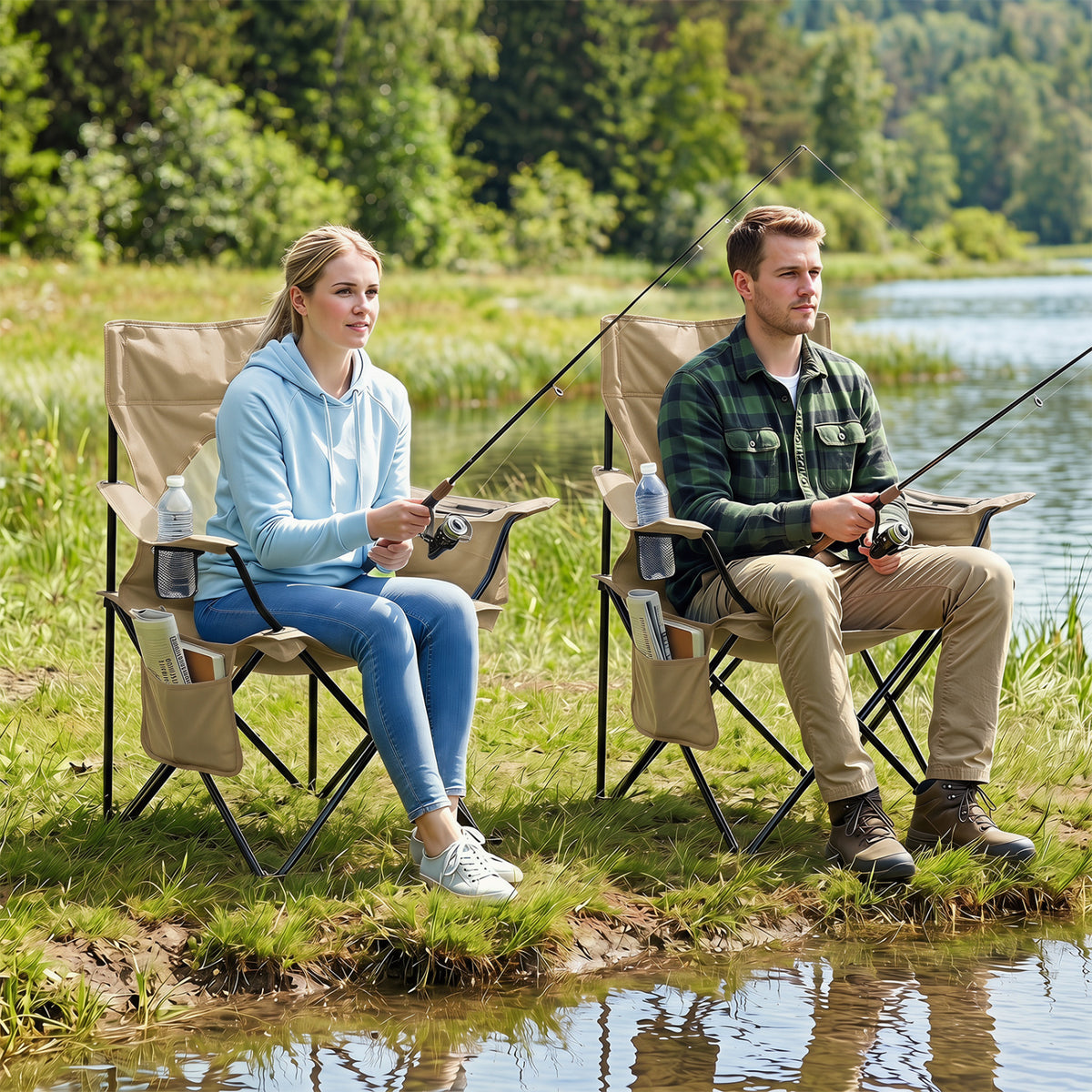 Folding Camping Chair with Mesh Fabric Backrest Solid Metal Frame and Carrying Bag