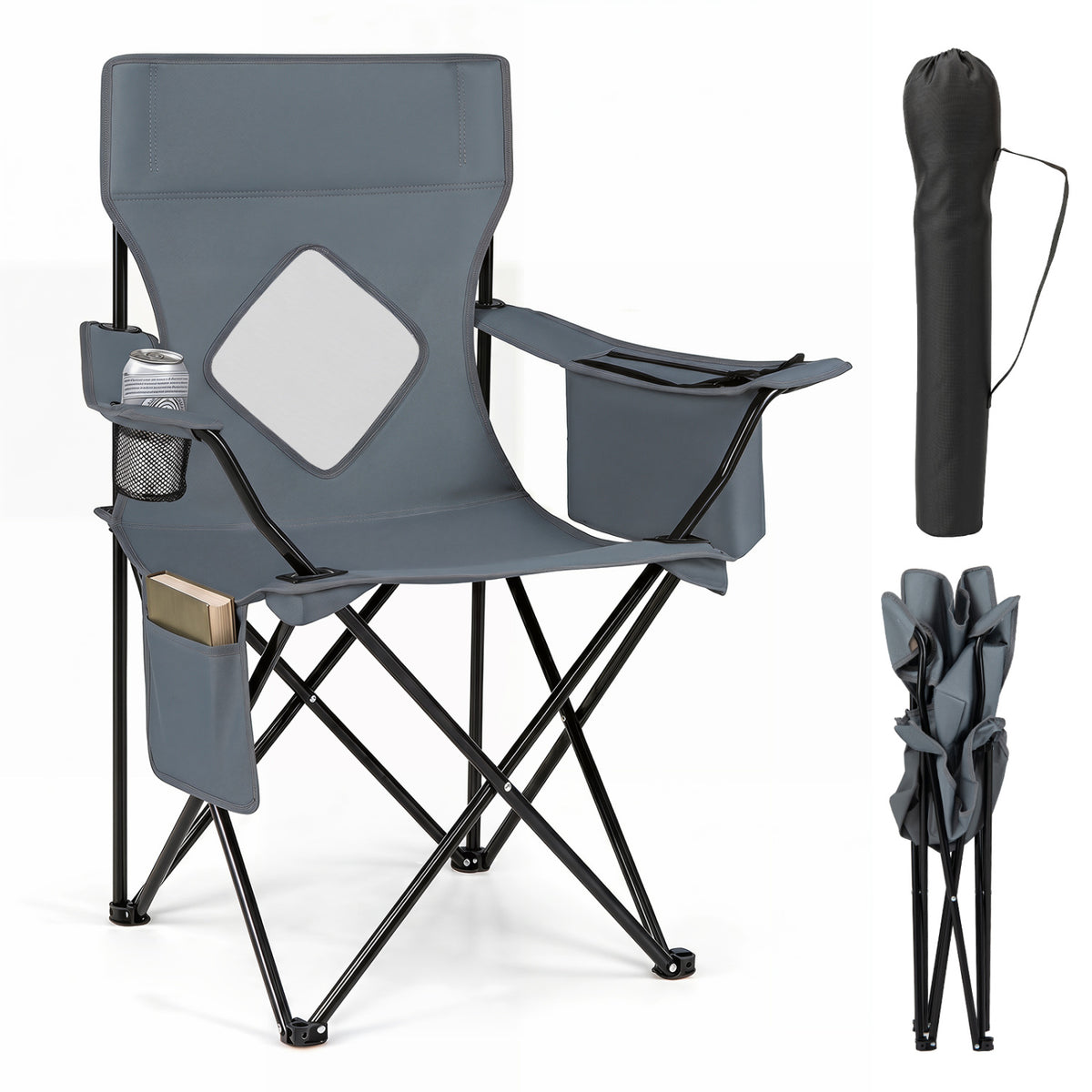 Folding Camping Chair with Mesh Fabric Backrest Solid Metal Frame and Carrying Bag