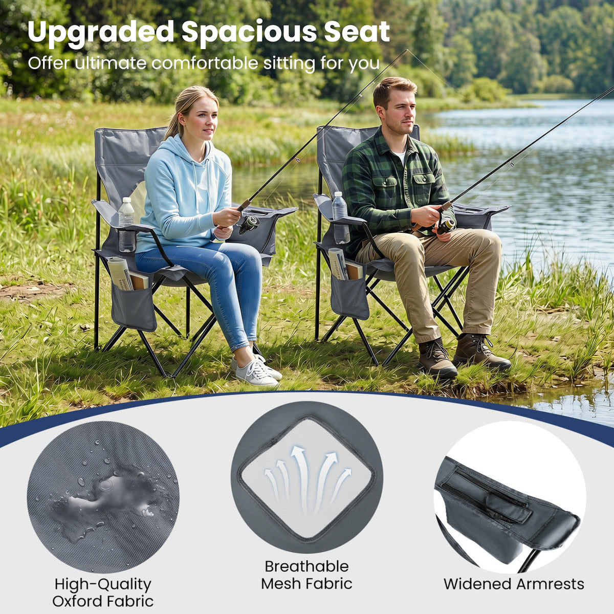 Folding Camping Chair with Mesh Fabric Backrest Solid Metal Frame and Carrying Bag
