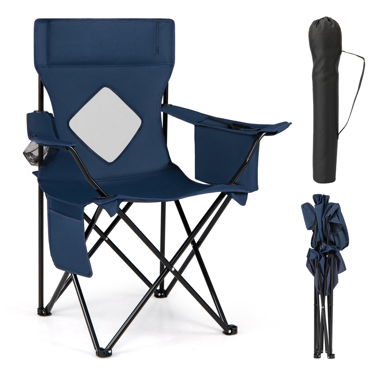 Folding Camping Chair with Mesh Fabric Backrest Solid Metal Frame and Carrying Bag