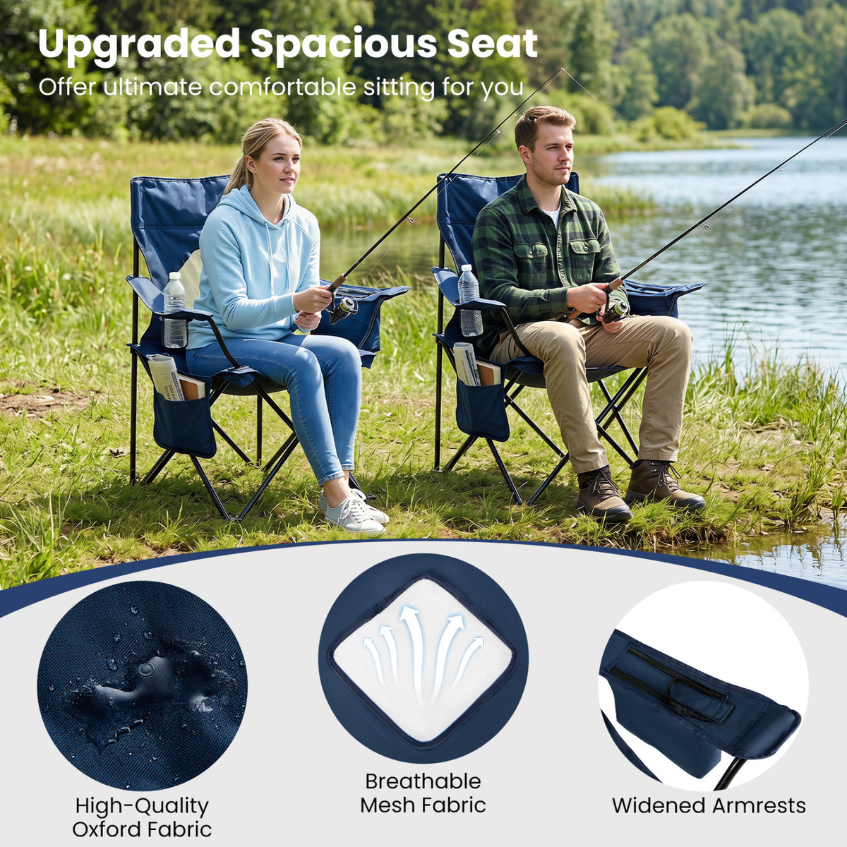 Folding Camping Chair with Mesh Fabric Backrest Solid Metal Frame and Carrying Bag