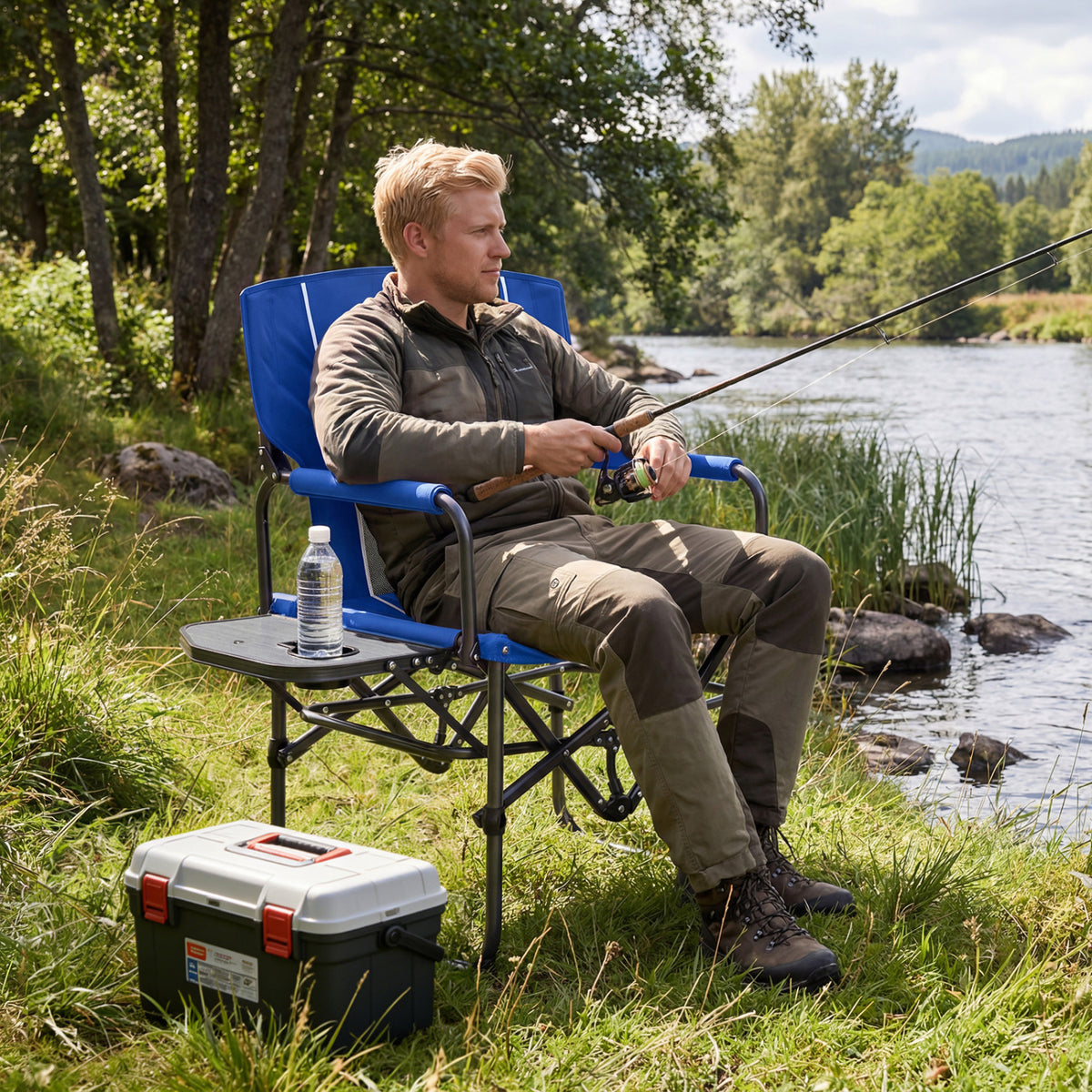 Folding Camping Chair with Side Table and Cup Holder with Carrying Bag