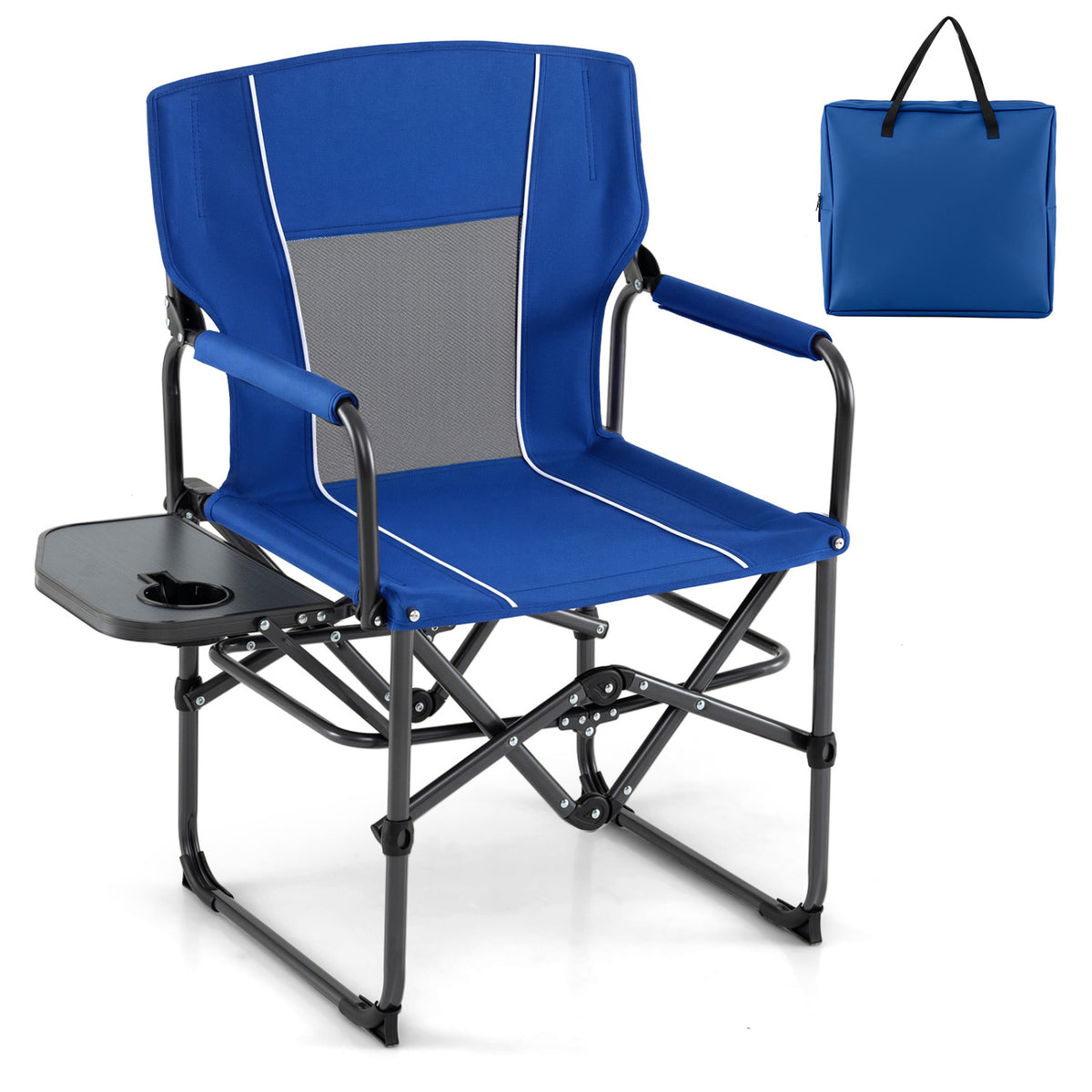 Folding Camping Chair with Side Table and Cup Holder with Carrying Bag