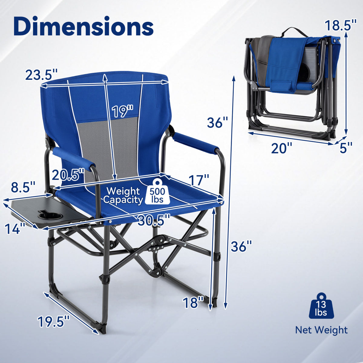 Folding Camping Chair with Side Table and Cup Holder with Carrying Bag