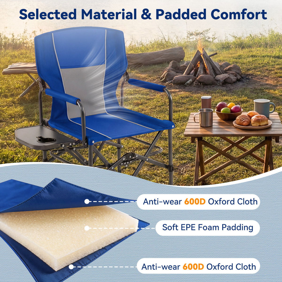 Folding Camping Chair with Side Table and Cup Holder with Carrying Bag