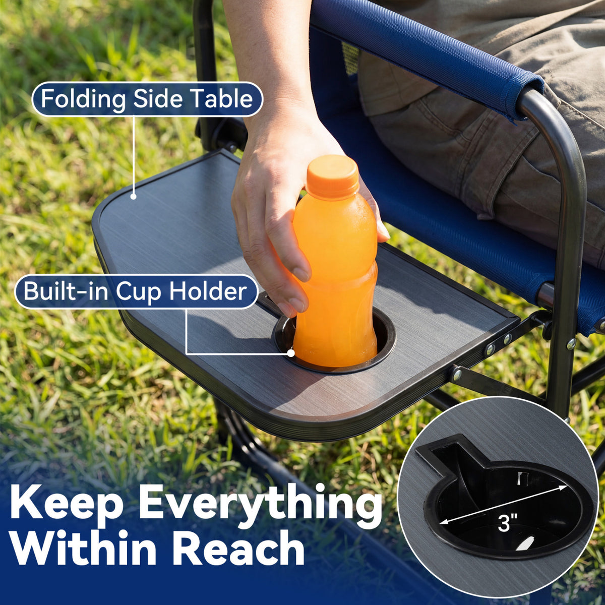 Folding Camping Chair with Side Table and Cup Holder with Carrying Bag