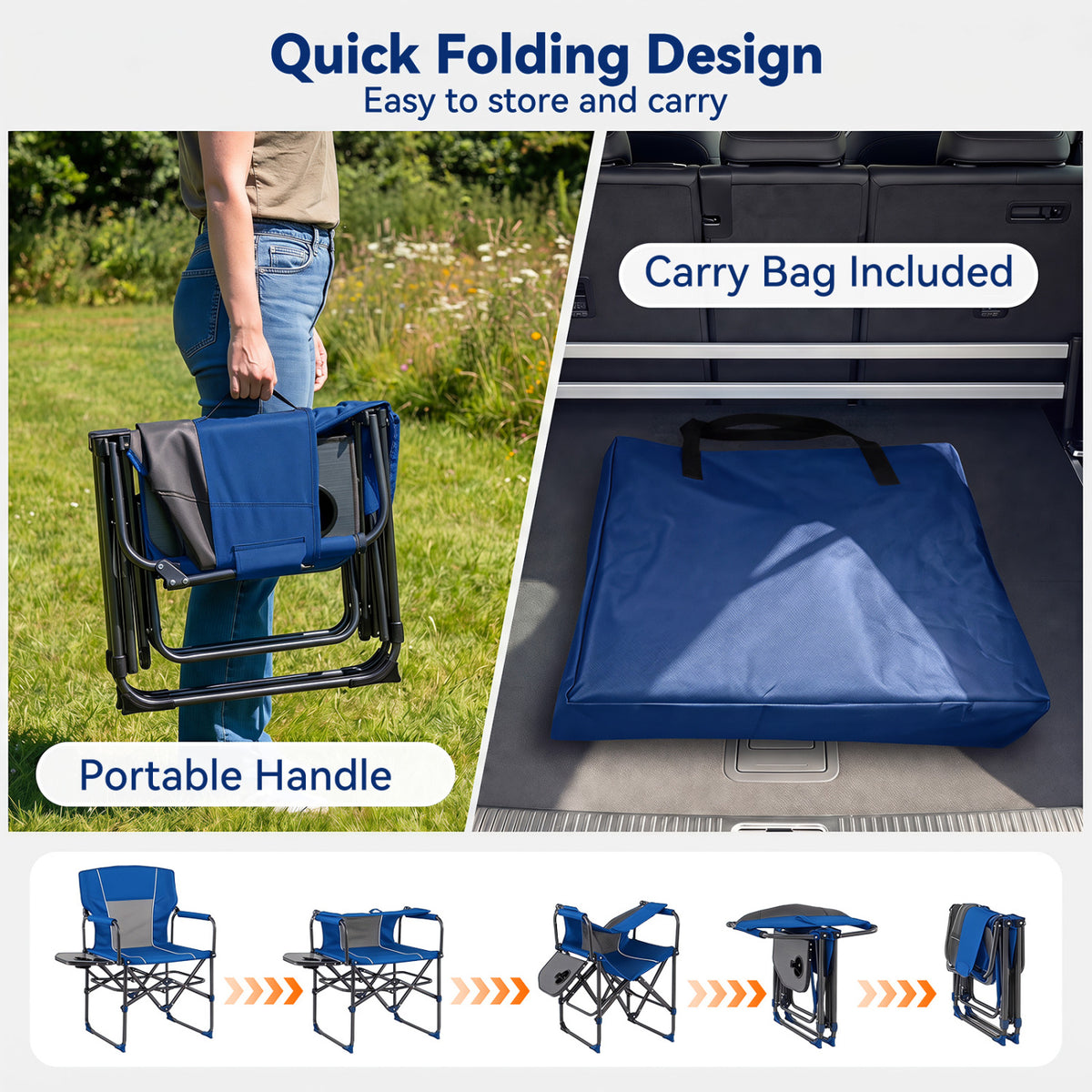 Folding Camping Chair with Side Table and Cup Holder with Carrying Bag