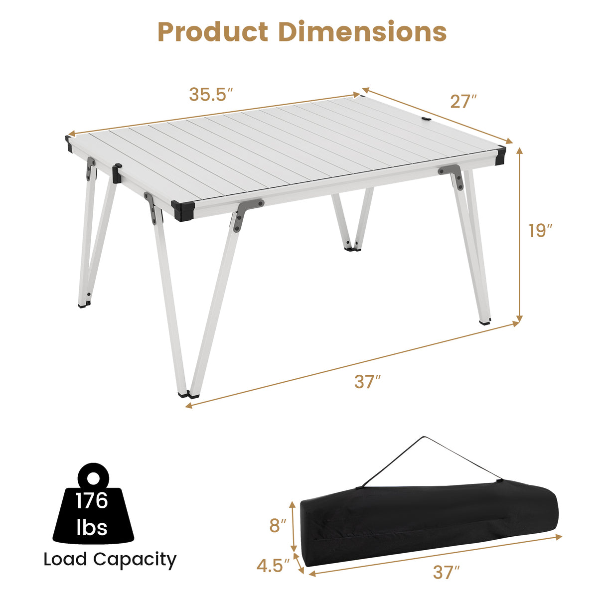 Folding Camping Table Picnic Table with Storage Bag and Waterproof Desktop