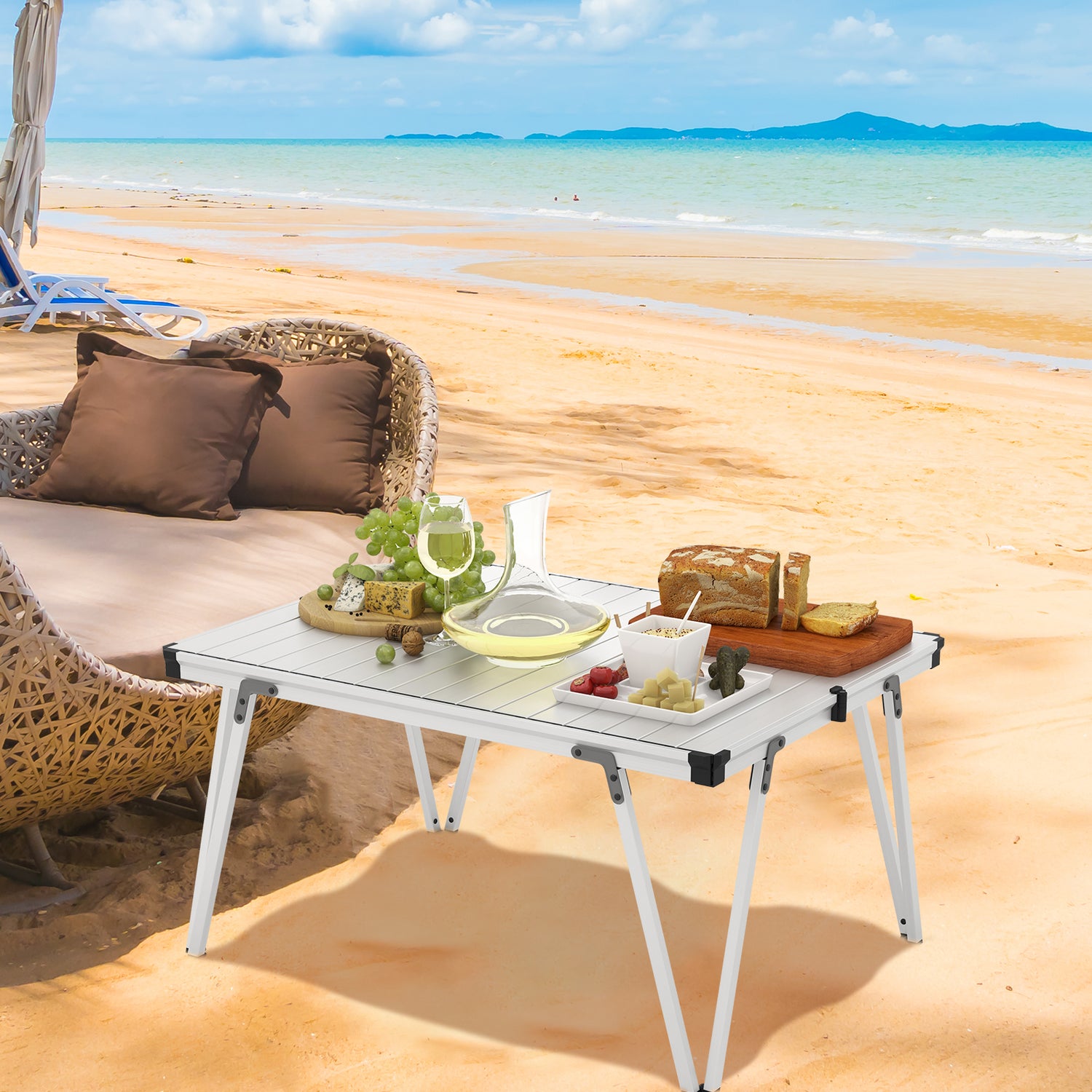 Folding Camping Table Picnic Table with Storage Bag and Waterproof Desktop