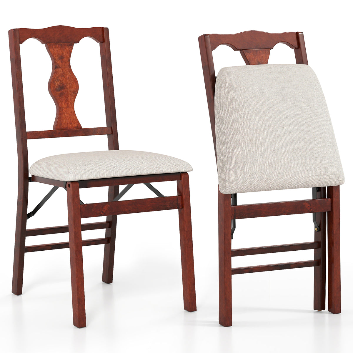 Folding Chairs Set of 2 Upholstered Dining Chairs with Comfy Padded Seats-Brown