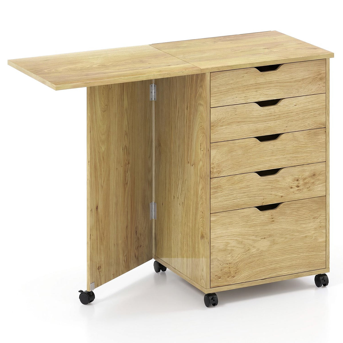 Folding Desk with Storage Drawers and Wheels for Dorms Apartments