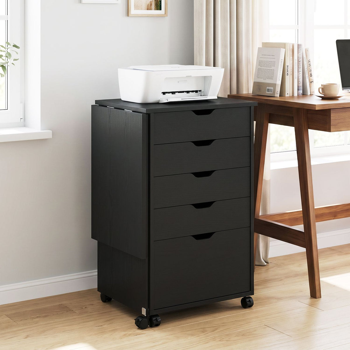 Folding Desk with Storage Drawers and Wheels for Dorms Apartments