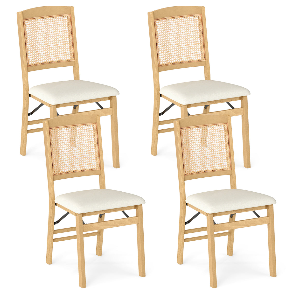 Folding Dining Chairs Set of 4 Rubber Wood Chairs with Linen Padded Seat