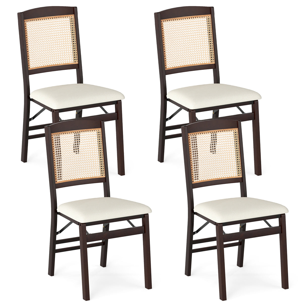 Folding Dining Chairs Set of 4 Rubber Wood Chairs with Linen Padded Seat