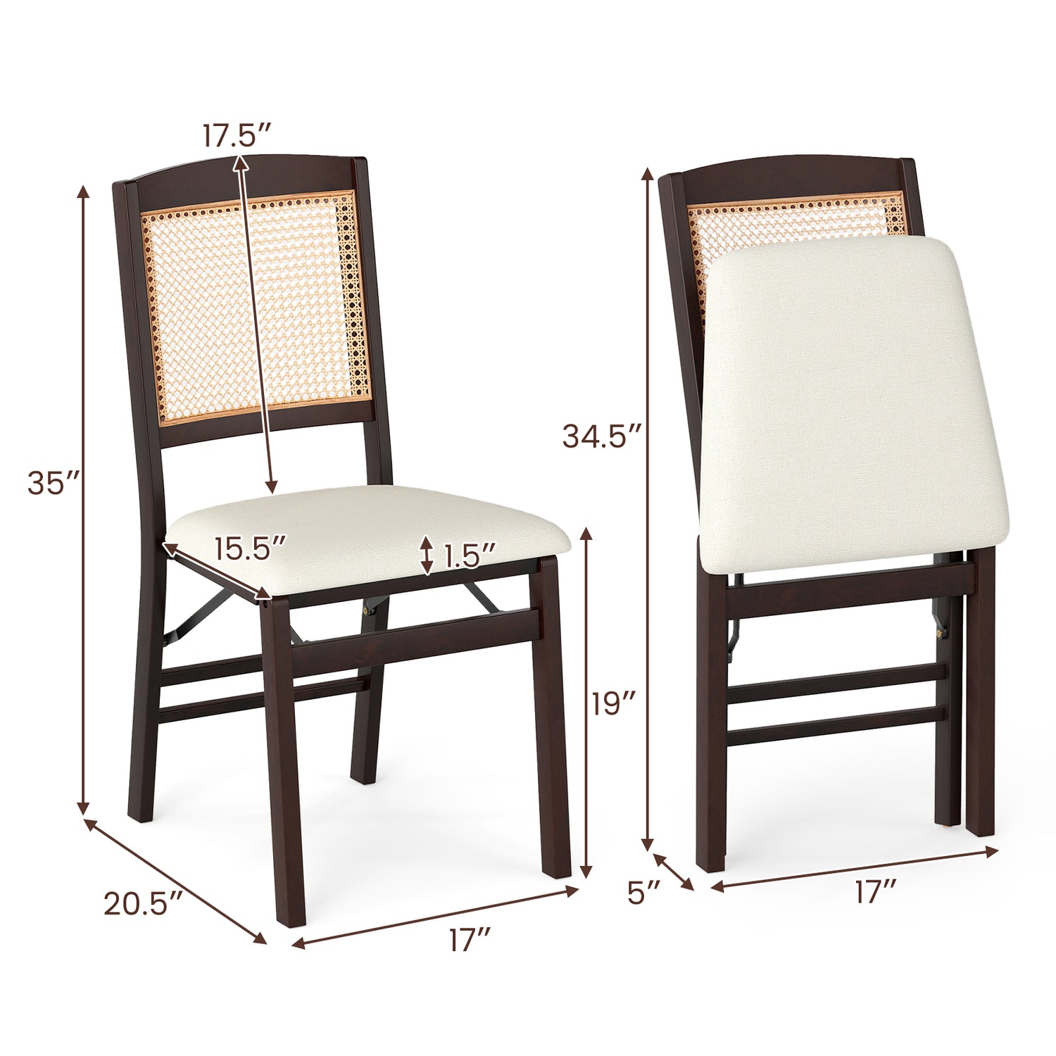 Folding Dining Chairs Set of 4 Rubber Wood Chairs with Linen Padded Seat