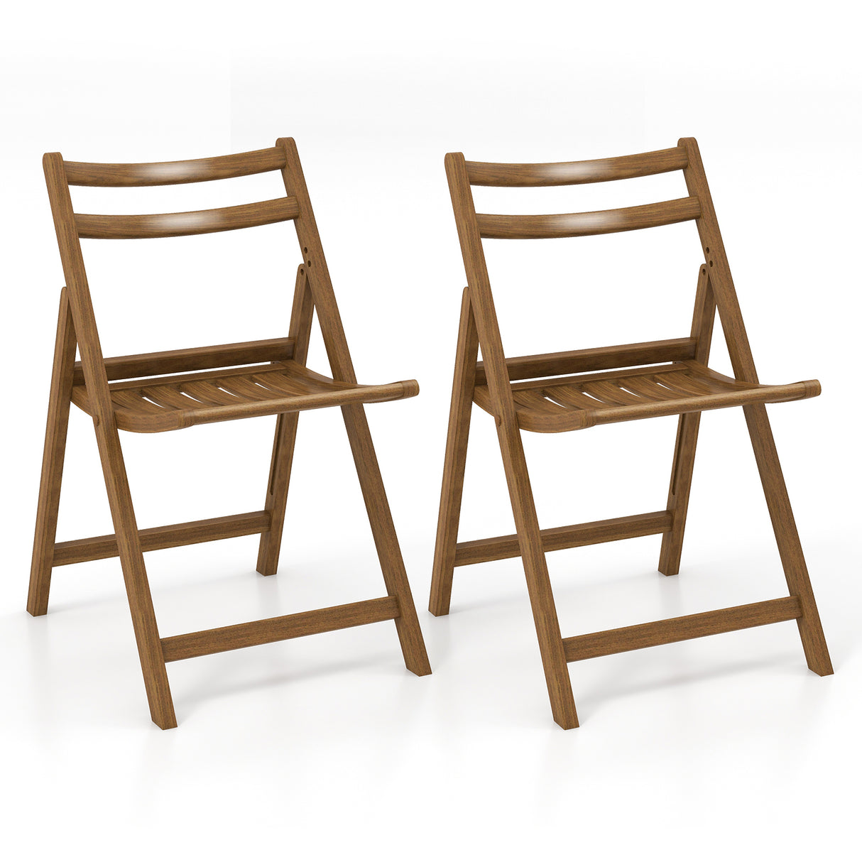 Folding Dining Chair Set of 2 with Rubber Wood Frame and Slatted Seat-Walnut