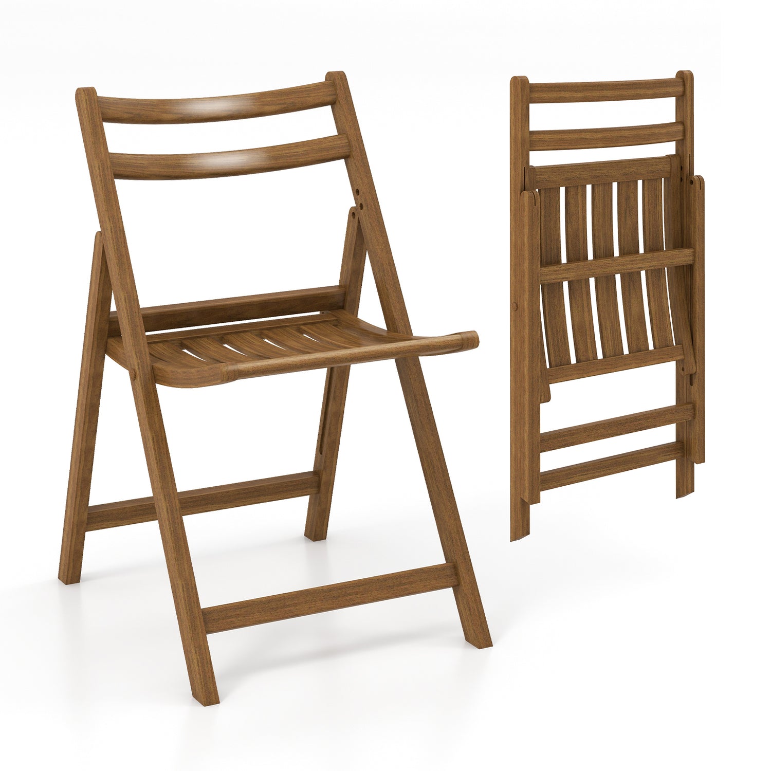 Folding Dining Chair Set of 2 with Rubber Wood Frame and Slatted Seat-Walnut