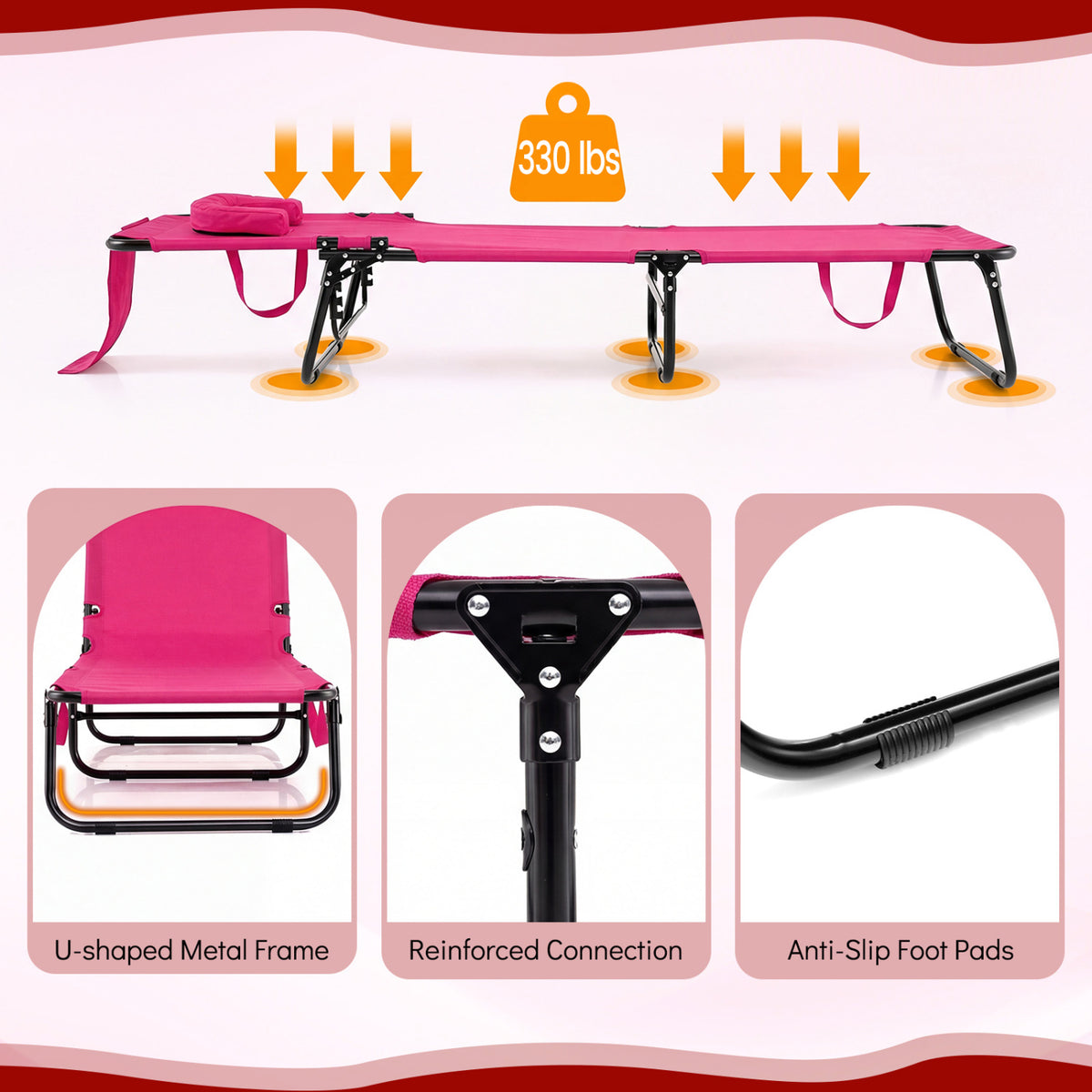 Folding Face Down Tanning Chair with Face Hole 3 Removable Pillows