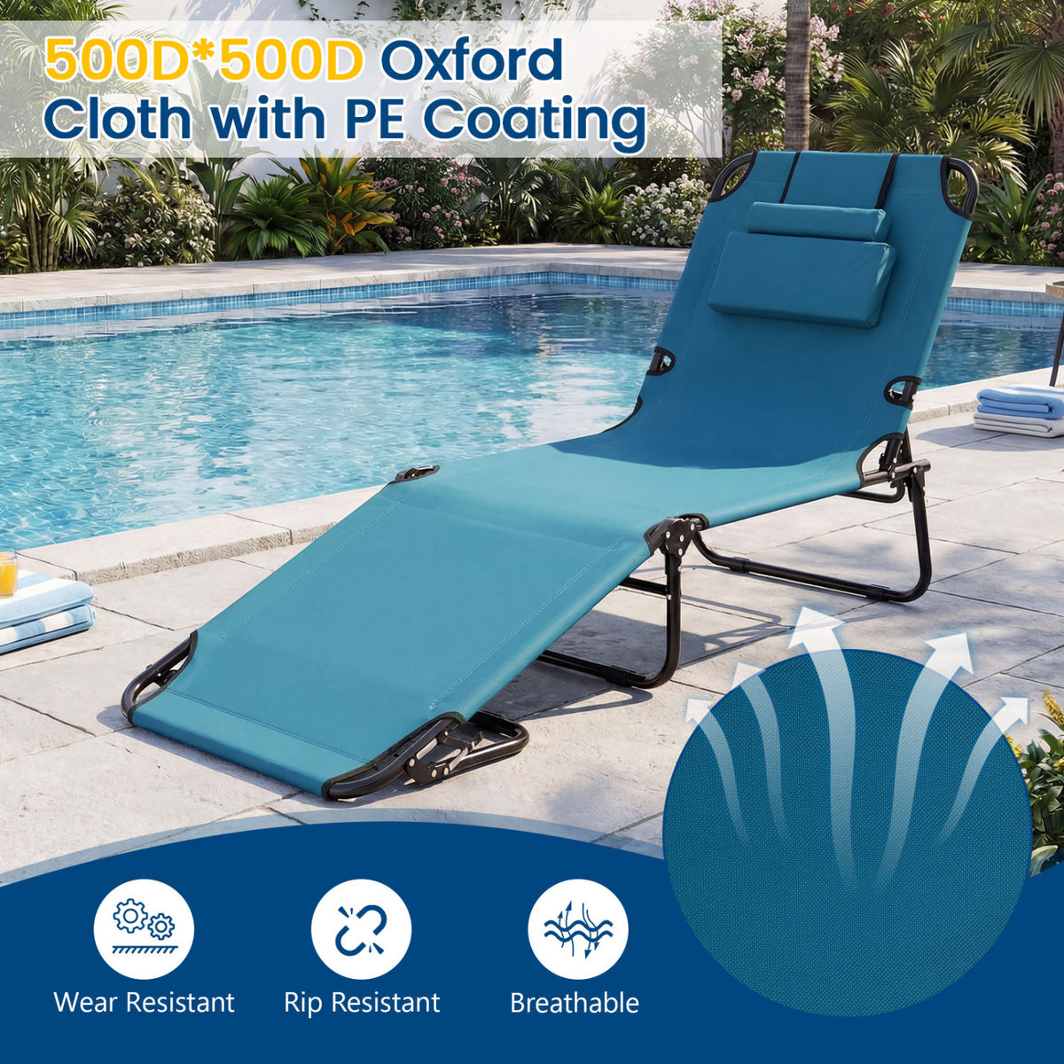 Folding Face Down Tanning Chair with Face Hole 3 Removable Pillows