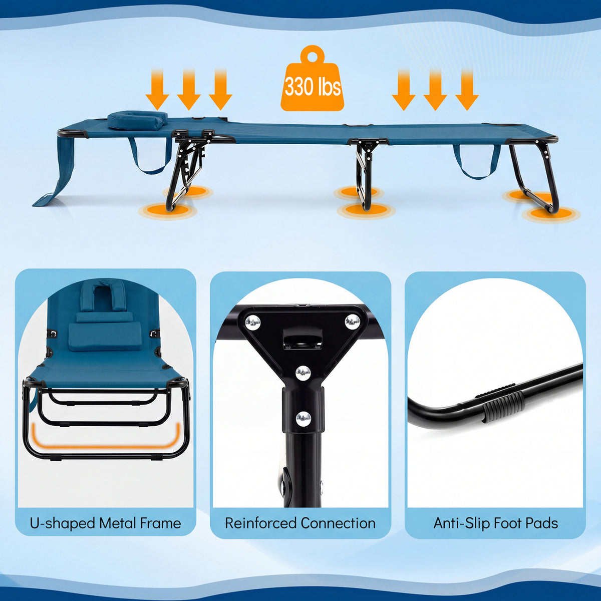 Folding Face Down Tanning Chair with Face Hole 3 Removable Pillows