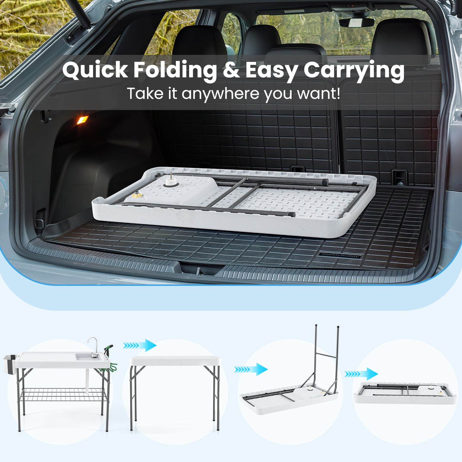 2 in 1 Folding Fish Cleaning Table with Sink and Faucet for Patio BBQ